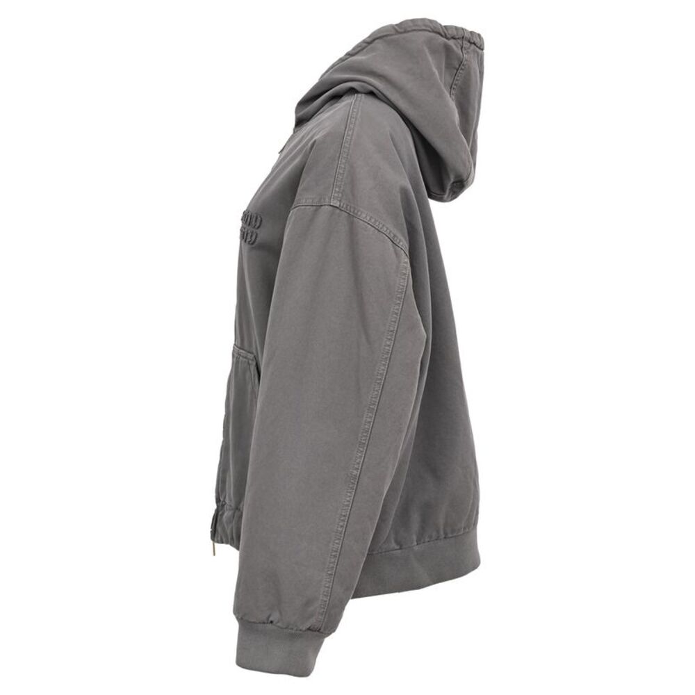 Miu Miu Zip-Up Padded Hooded Jacket in Grey Cotton - Picture 2 of 12